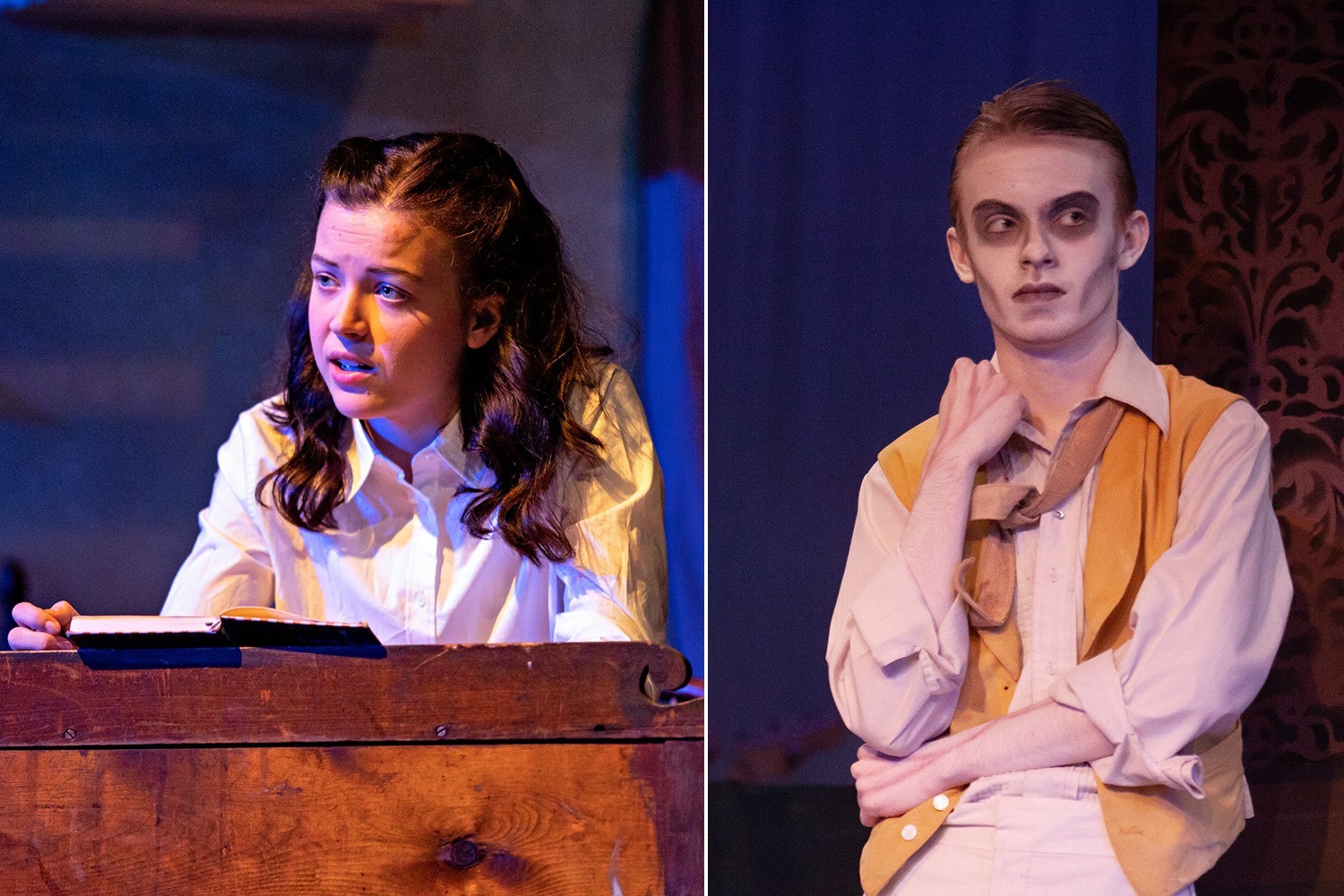 Cate Stuart as Anne Frank and Shawn Baker as an Addams Family Ancestor